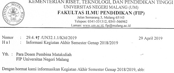 Informasi Kegiatan Akhir Semester Genap 2018/2019
